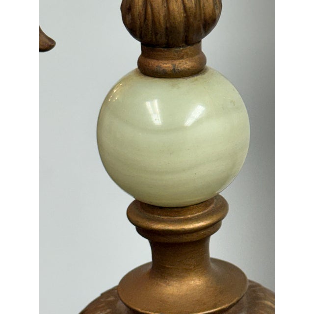 Vintage Neoclassical Alabaster Three-Light Candelabra Table Lamp For Sale - Image 9 of 12