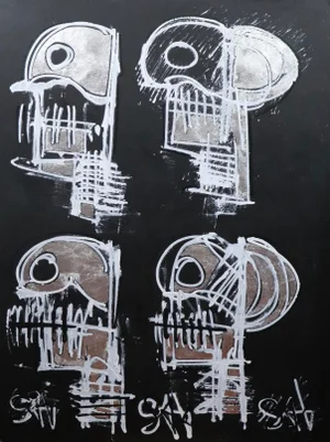 "Black Skulls" Neo-Expressionist Painting by Sax Berlin