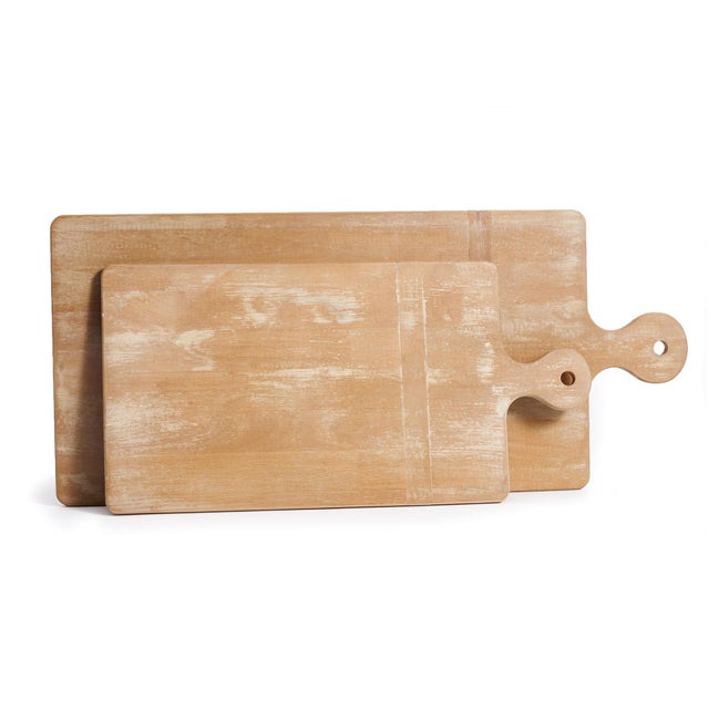 Inlaid wood detail and a warm gray wash make these cutting boards particularly special. Leaning against a backsplash or...