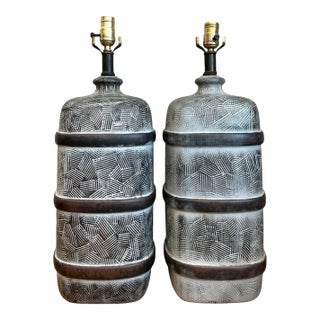 Vintage Geometric Ceramic Table Lamps - Pair For Sale