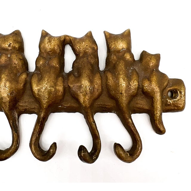 Metal Vintage Brass Cat Wall Hook Rack – Mid-Century Modern, Minimalist, Boho Whimsical For Sale - Image 7 of 9