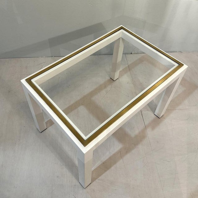 Mid-Century Modern Cream Metal & Brass Side Tables with Glass Top, 1970s, Set of 2 For Sale - Image 11 of 12