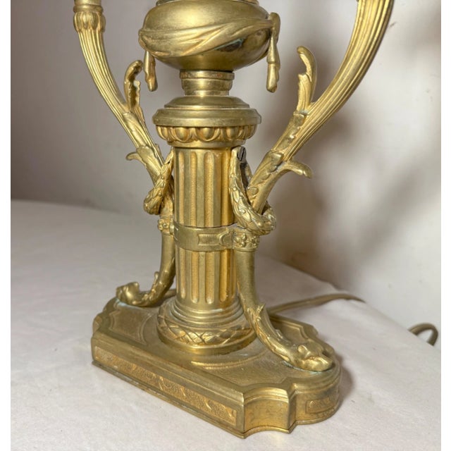 Antique Ornate Dore Bronze Toleware 2 Arm French Bouilotte Electric Table Lamp For Sale - Image 16 of 17