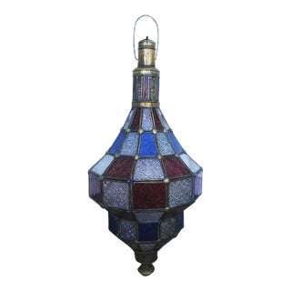 Large Mid-Century 60s-70s Hanging Lantern in Red, Clear, Blue For Sale
