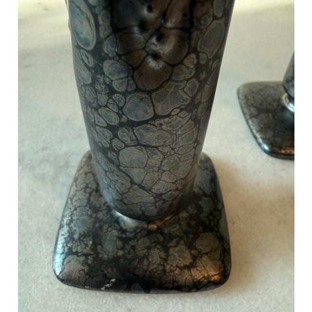 Black Pair of PartyLite "Metropolis" Ceramic Candle Holders For Sale - Image 8 of 12
