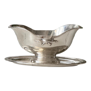 Vintage Christofle Silver Plated Gravy Sauce Boat With Handle and Under Plate France 8"x5"