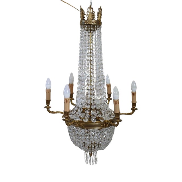 Gilded Bronze and Crystal Chandelier with 10 Bulbs, Late 19th Century For Sale