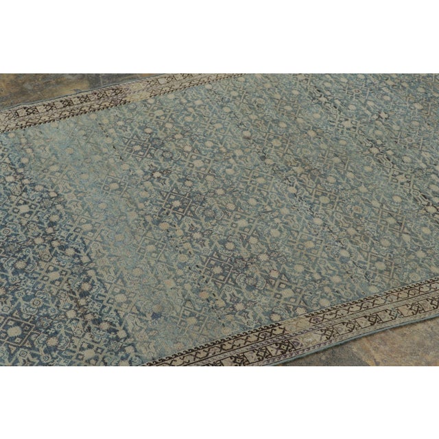 Rug & Kilim Antique Persian Malayer Runner in Blue and Beige With Floral Pattern - Rug & Kilim For Sale - Image 4 of 7