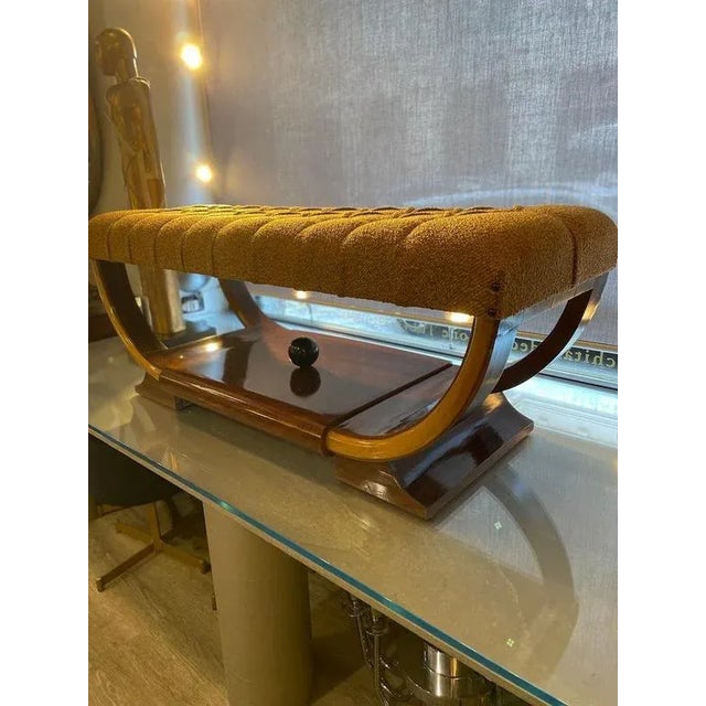 Italian Art Deco Walnut Bench with Tufted Upholstered Seat, 1940s For Sale - Image 10 of 18