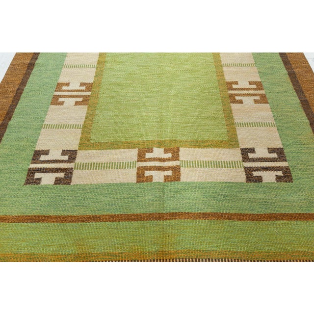 Doris Leslie Blau Vintage Green Flat-weave Rug by Ingegerd Silow For Sale In New York - Image 6 of 9