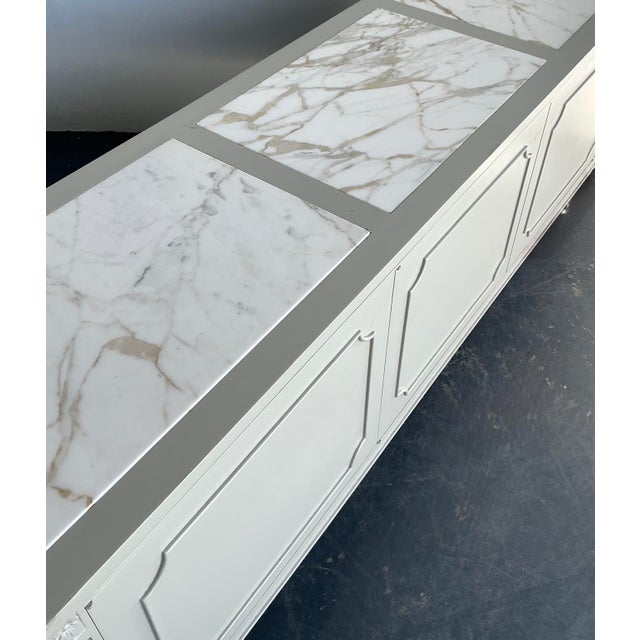 Late 20th Century Vintage Regency Notched Millwork Marble Top Credenza For Sale - Image 5 of 12