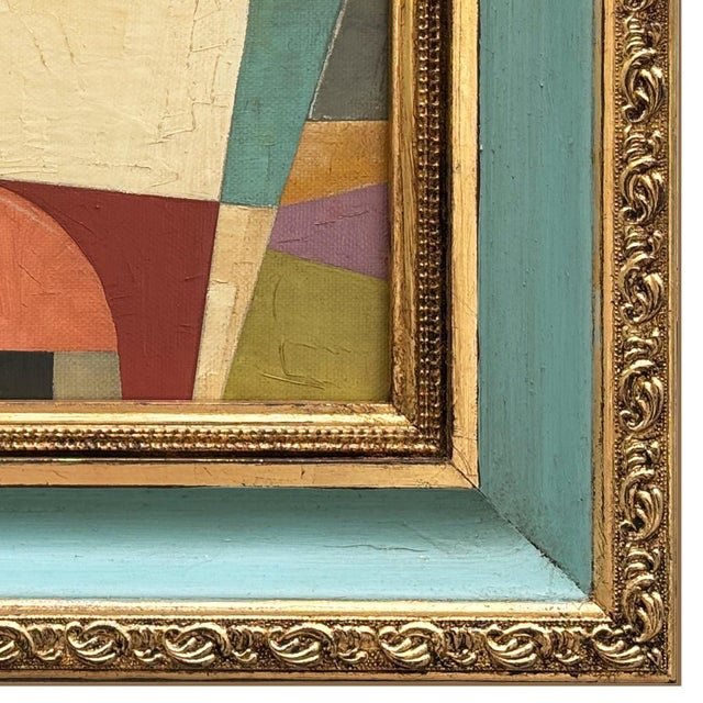 2020s Contemporary Abstract Oil Painting in Vintage Blue Painted Frame For Sale - Image 5 of 6