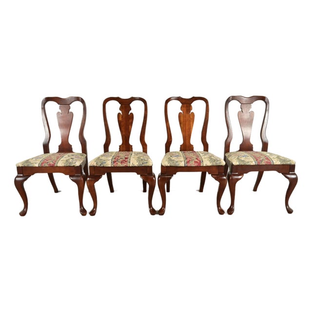 Baker Furniture Style Queen Anne Solid Cherry Wood Dining Chairs, Set of Four For Sale