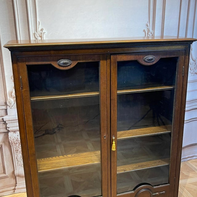 Wood Slim Edwardian Mahogany Display Cabinet For Sale - Image 7 of 8