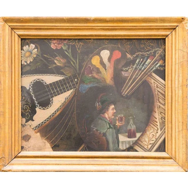 Luigi Pellin, Allegory of Art and Drinking, Early 20th Century, Oil on Canvas, Framed For Sale - Image 4 of 4