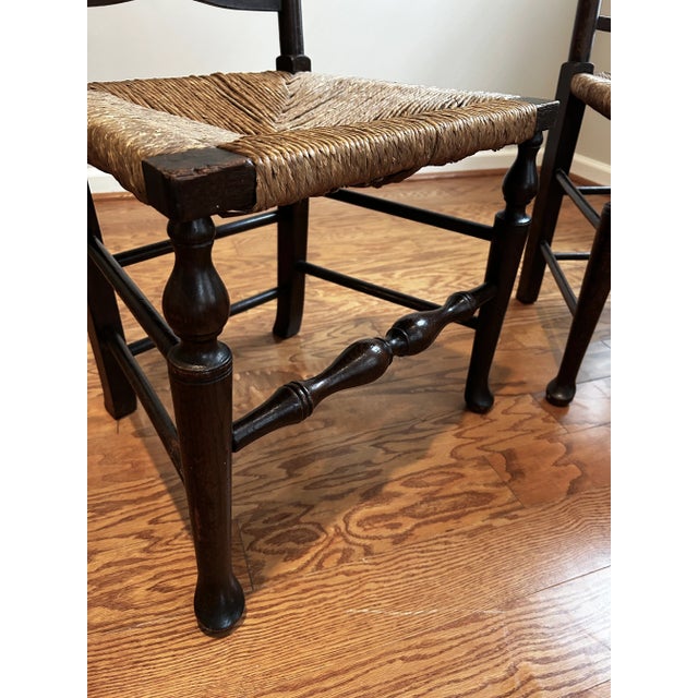 Antique , Late 19th Century, English Ladder Back Chairs With Original Rush Seats. Set of 4 For Sale - Image 9 of 14