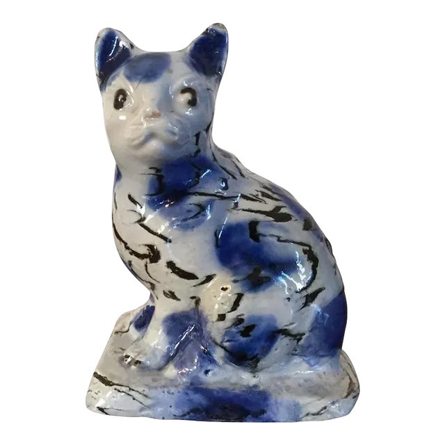 1740 Staffordshire Pottery Salt Glaze Stoneware Agate Cat For Sale