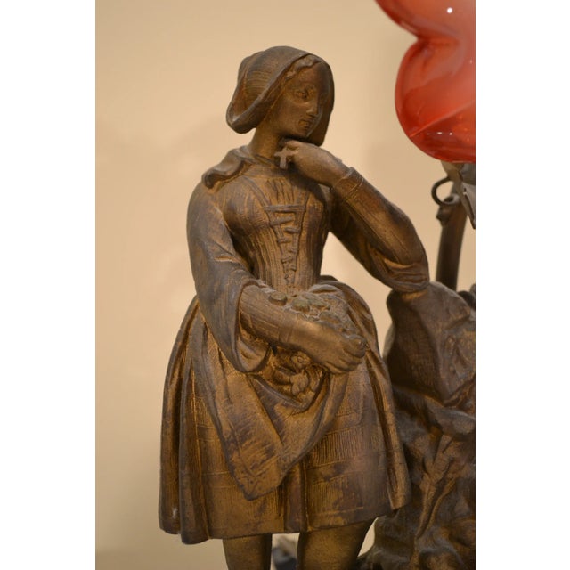Antique Metal Figural Table Lamp With Glass Shade For Sale In Chicago - Image 6 of 8