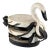 Vintage 1950s Folk Art Swan Painted Black & White Industrial Starline Wood Pulley For Sale