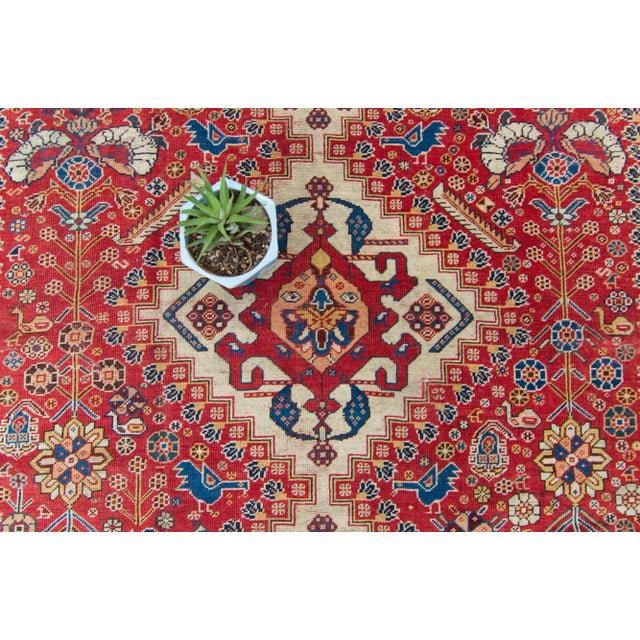 Contemporary 1880s Antique Red Caucasian Diamond Medallion Wool Hand-Knotted Rug - 5' X 8'9" For Sale - Image 3 of 10