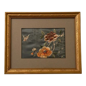 Vintage Chinese Silk Embroidered Wall Art - Framed