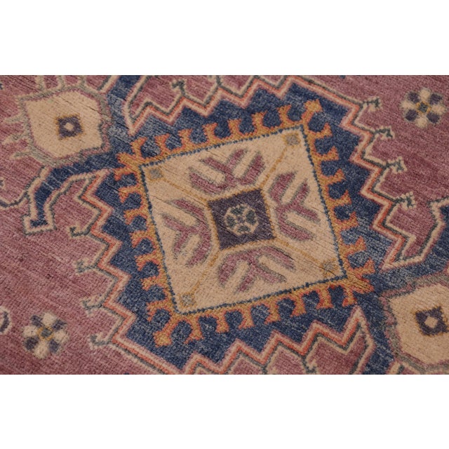 Rustic Kazak Southwestern Purple/Light Blue Wool Rug - 4'0''x5'10'' For Sale In New York - Image 6 of 10