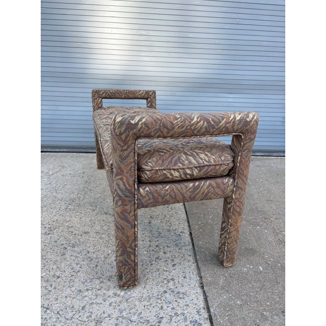 1990's Upholstered Patterned Fabric Bench For Sale - Image 4 of 10