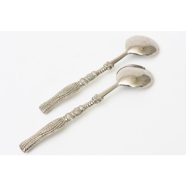 Vintage Signed Silea Silver Plate Tasseled Salad Servers or Serving Pieces For Sale - Image 9 of 10