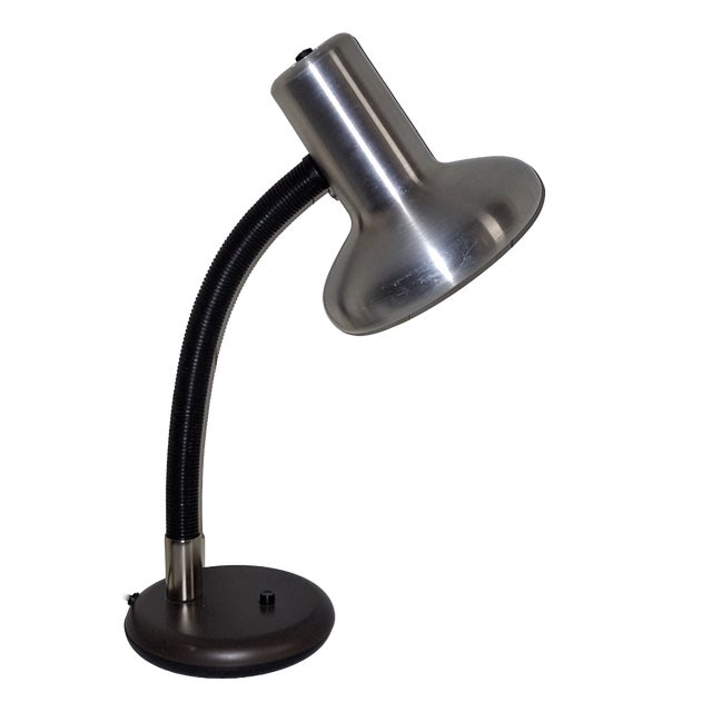 Vintage Adjustable Desk Lamp with Black Metal Base and Aluminum Reflector Shade from Sis, 1980s For Sale