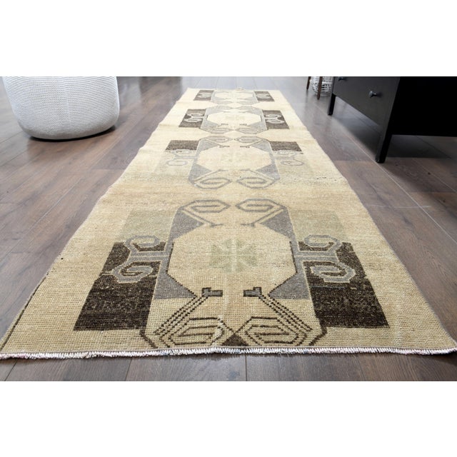 1970s Vintage Turkish Handmade Wool Cotton Brown Runner Rug For Sale In San Francisco - Image 6 of 11