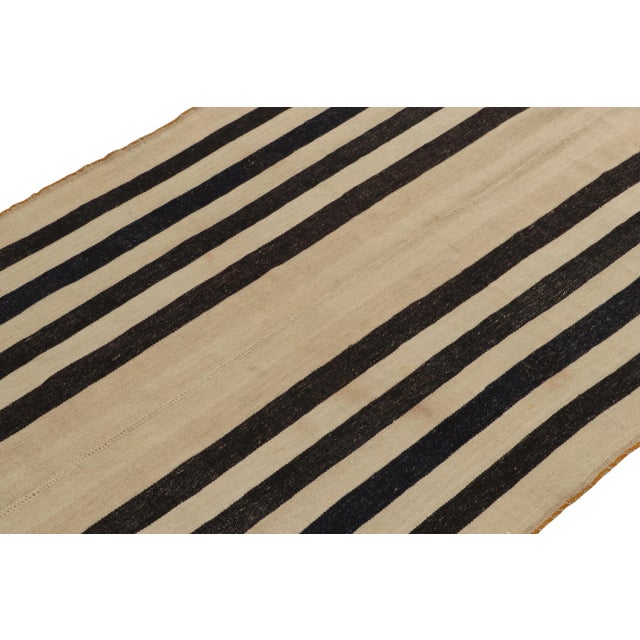 Rug & Kilim Vintage Turkish Kilim Rug in Beige-Brown With Black Stripe Patterns For Sale - Image 4 of 8