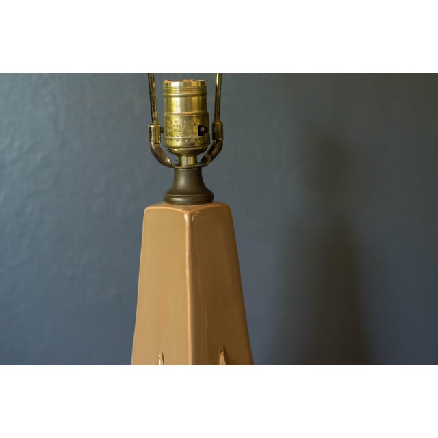 Pair of Vintage Geometric Sculptural Ceramic Accent Table Lamps With Shades For Sale - Image 9 of 14