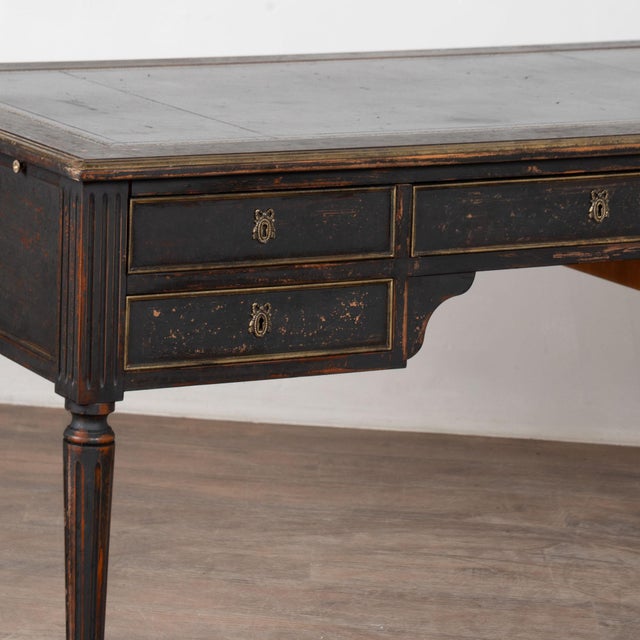 Early 20th Century Swedish Black Painted Five-Drawer Desk With Embossed Leather Top For Sale - Image 13 of 18