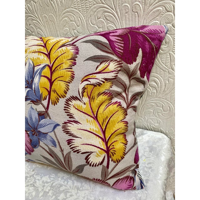 Mid-Century Modern 1990s Tropical Mid-Century Style Barkcloth Pillow with Down Insert For Sale - Image 3 of 7