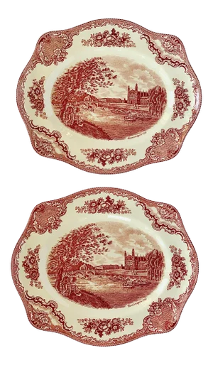 Mid-20th Century Johnson Brothers Historic Old Britain Castles Oval Serving Platters - Set of 2
