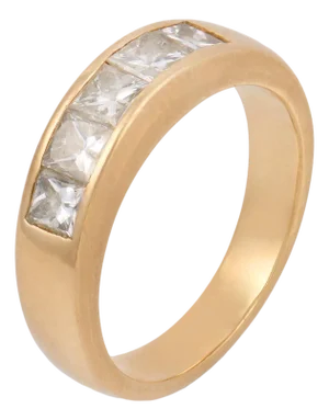 Contemporary Princess Cut Diamond 18k Yellow Gold Wedding Band, Size 5.75