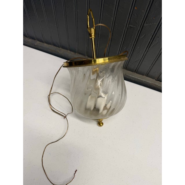 Elegant French Ribbon glass pendant lantern purchased approximately 4 decades ago from prestigious NYC lighting and...