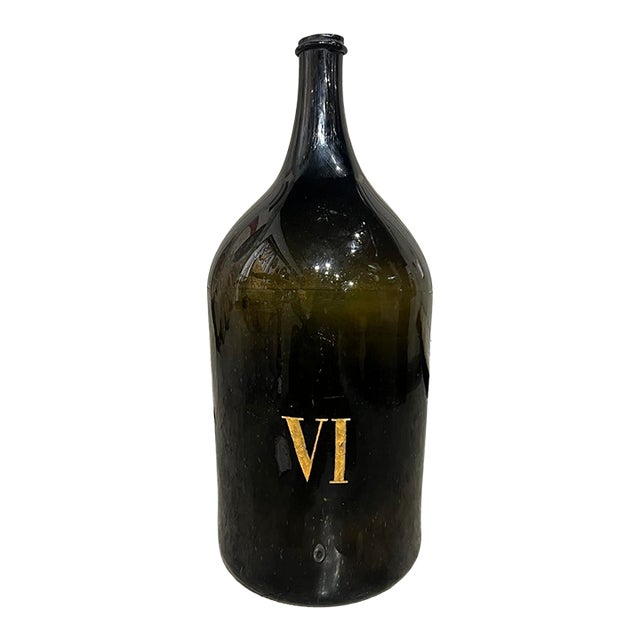 Large Antique French Hand Blown and Painted Wine Bottle, Normandy, Circa 1880s For Sale
