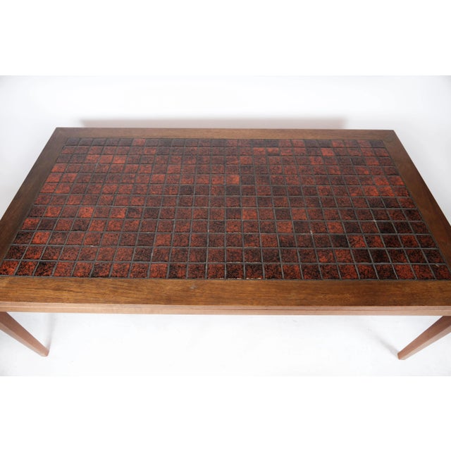 Coffee Table in Teak with Red Tiles of Danish Design, 1960s For Sale - Image 4 of 14
