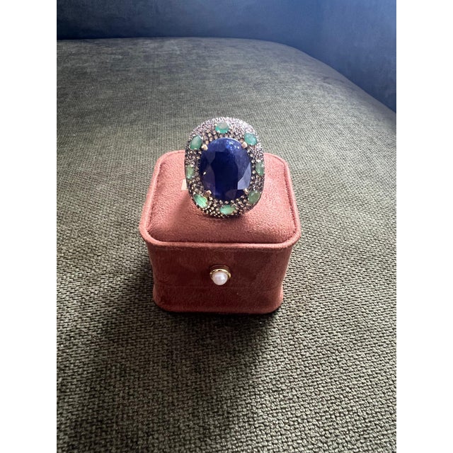 Bochic “Orient” Natural Sapphire & Emerald Ring Set In 18K Gold & Silver For Sale In New York - Image 6 of 17