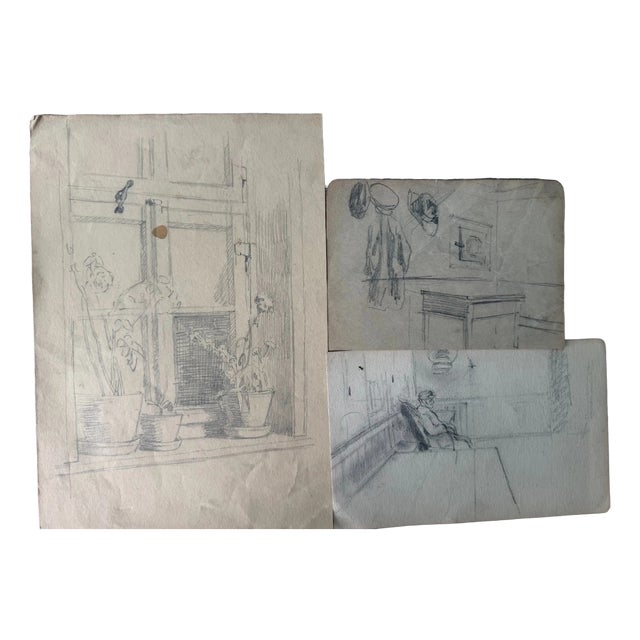 Heinrich Pforr, Father Pforr Kitchen Interior, Pencil on Paper For Sale