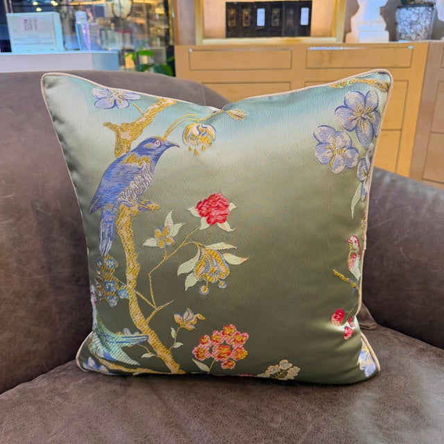2020s Satin Chinoiserie Bird Cushion Cover For Sale - Image 5 of 10