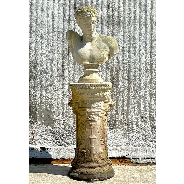 Vintage Regency Cast Cement Swag Pedestal For Sale In West Palm - Image 6 of 14