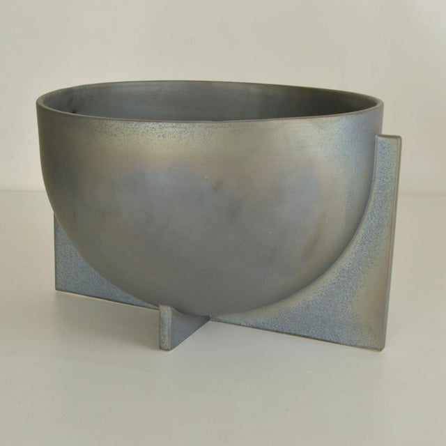 Modern Sculptural Ceramic Vases in Metallic Grey Glaze, 2010s For Sale - Image 3 of 8