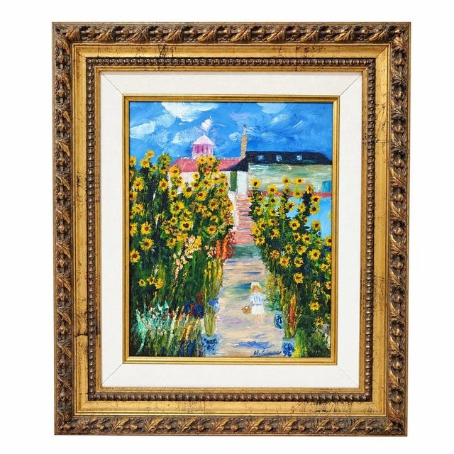 M. Gimenez, Country House with Sunflowers and a Girl, Oil on Canvas, Framed For Sale - Image 9 of 9