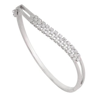 Hallmarked 925 Cubic Zirconia Hinged Wavy Bangle Bracelet for Women - Christmas Gift For Sale