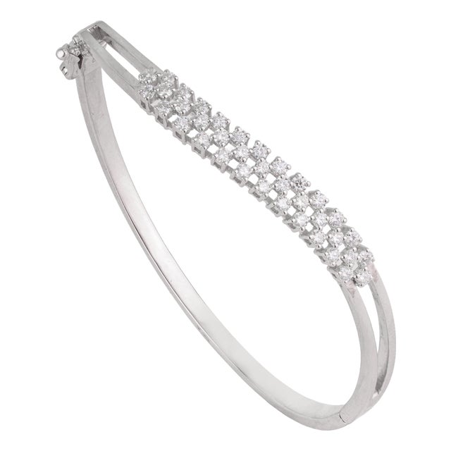 Hallmarked 925 Cubic Zirconia Hinged Wavy Bangle Bracelet for Women - Christmas Gift For Sale