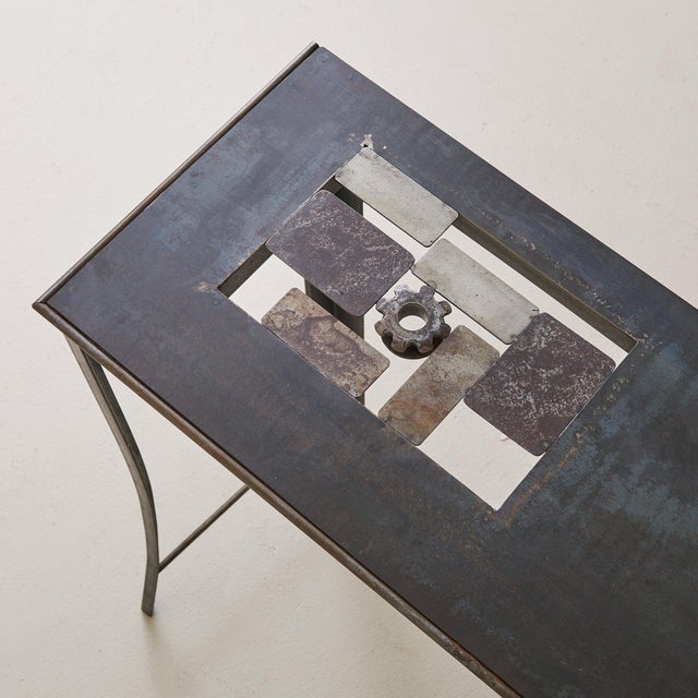 French Industrial Steel Console Table with Gear Detail, 1950s For Sale In Chicago - Image 6 of 11