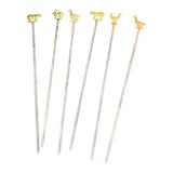 1970s Solid Brass Barnyard Animal Skewers- Set of 6 For Sale