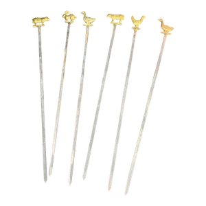 1970s Solid Brass Barnyard Animal Skewers- Set of 6